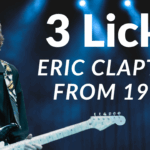 Eric Clapton playing guitar on stage from 1991.